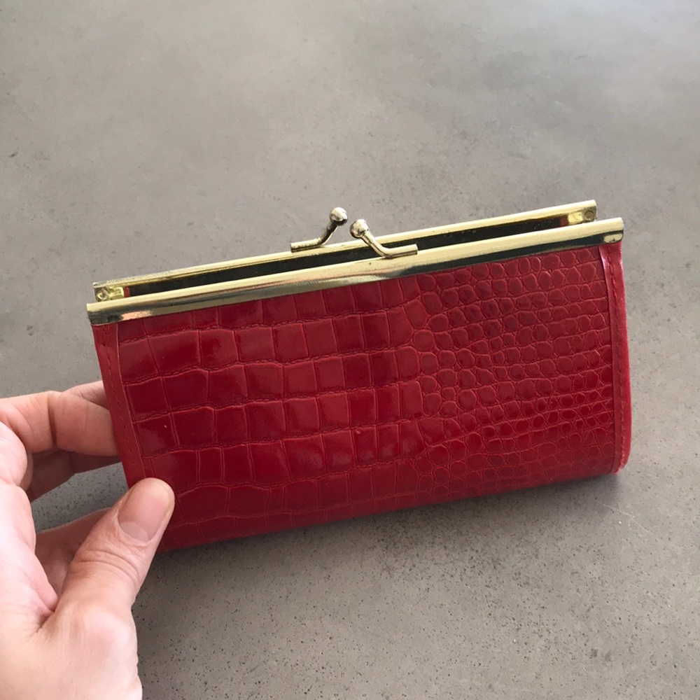 Vintage red Faux snake skin clutch